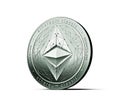 Shiny silver Ethereum classic concept coin isolated on white background.