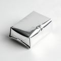 Shiny silver foil wrapped rectangular object on a plain surface Royalty Free Stock Photo