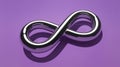Shiny Silver Infinity Symbol on a Purple Background Creates a Simple, Elegant Scene Royalty Free Stock Photo