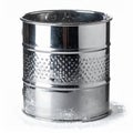 Shiny Silver Metal Container with Dotted Texture on White Background Royalty Free Stock Photo