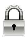 A shiny, silver padlock with a rectangular body and a curved shackle is centered again Royalty Free Stock Photo