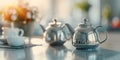 Shiny Silver Teapots Reflecting Soft Sunlight in a Warm Indoor Setting Royalty Free Stock Photo