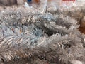 Shiny silver tinsel and silver balls for Christmas and Happy new year celebration . Royalty Free Stock Photo