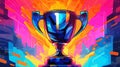Shiny silver trophy on a vibrant colors low poly modern background, vector illustration Royalty Free Stock Photo