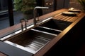 Shiny Sink faucet kitchen counter. Generate ai