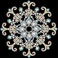 shiny snowflake made of precious stones on black background