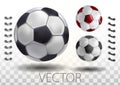Shiny soccer ball waiting to be kicked, vector. High detailed realistic soccer ball on transparent background. Isolated