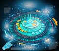 Shiny space background or hightech futuristic interface infographic with hand pointer HUD and GUI