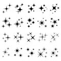 Shiny sparks silhouettes. Twinkle star particles, glitter sparkles and magic sparkle isolated silhouette vector icons set