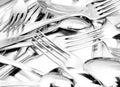 Shiny spoon, knife and fork Royalty Free Stock Photo
