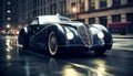 A shiny sports car speeds through the city streets at night generated by AI Royalty Free Stock Photo