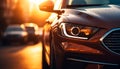 Shiny sports car speeds through city traffic at dusk generated by AI Royalty Free Stock Photo