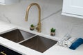 Shiny stainless steel faucet kitchen sink house decor Royalty Free Stock Photo