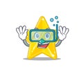 Shiny star mascot design concept wearing diving glasses Royalty Free Stock Photo