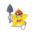 Shiny star miner cartoon design concept with tool and helmet