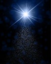 Shiny Star With Starry Or Snowy Path On Dark Blue Background