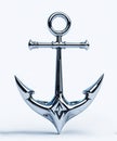 Shiny steel chrome anchor on white background