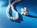 Shiny string of pearls and flower Royalty Free Stock Photo