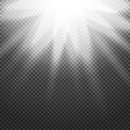 Shiny sunburst of sunbeams on the abstract sunshine background and transparency. Royalty Free Stock Photo