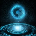 Shiny technological HUD and holographic globe.Binary code background Royalty Free Stock Photo