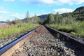 The shiny top view of a rail on a train track Royalty Free Stock Photo