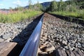 The shiny top view of a rail on a train track Royalty Free Stock Photo
