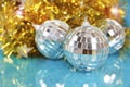 Shiny toys balls on the Christmas tree for the new year holiday Royalty Free Stock Photo