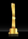 Shiny trophy abstract golden 3D icon. Gold colored skyscraper. Sports prize or business awards illustration,