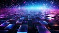 Shiny and uneven grid block surface with neon glow blue and purple light, cyberspace concept, futuristic technology abstract Royalty Free Stock Photo