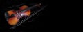 Shiny violin and bow isolated on black velvet  background Royalty Free Stock Photo