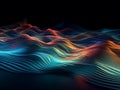 Shiny wave in motion background for banner. Abstract blue orange hologram glow fluid backdrop. Generative AI Royalty Free Stock Photo