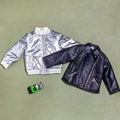 Shiny white and black woman jacket