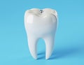 Shiny White 3D Tooth Model with Sparkling Diamond on Light Blue Background Royalty Free Stock Photo