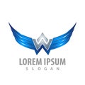 Shiny wing letter W concept design. Symbol graphic template element vector Royalty Free Stock Photo