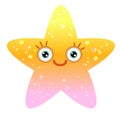 Shiny yellow star with smiling eyes. Emoji star in gradient.