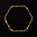 Gold shiny double hexagon frame with light effects