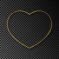 Gold glowing heart shape frame with shadow isolated on dark transparent background Royalty Free Stock Photo