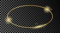 Gold glowing oval shape frame isolated on dark