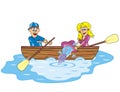 People at ship, pair, humorous vector illustration