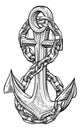 A Ship Anchor And Chain Nautical Woodcut Drawing