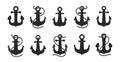 Ship anchor icon set isolated on white background. Cruise, sailing symbol vector Royalty Free Stock Photo