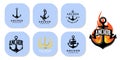 ship anchor logo icon vector, port, retro design illustration