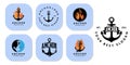 ship anchor logo icon vector, port, retro design illustration