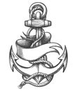 Ship Anchor and Ribbon Old School Tattoo