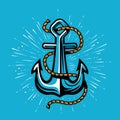 Ship anchor with rope. Marine, nautical symbol vector