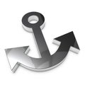 Ship Anchor - Silver Metallic 3D Illustration - Isolated On White Background