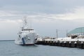 A ship is anchored at the port of Otaru, Hokkaido, Japan