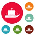 Ship ancient icons circle set vector