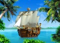 ship ancient on tropical coast