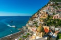 Ship is approaching to Positano Italy Port Waterfront. Royalty Free Stock Photo